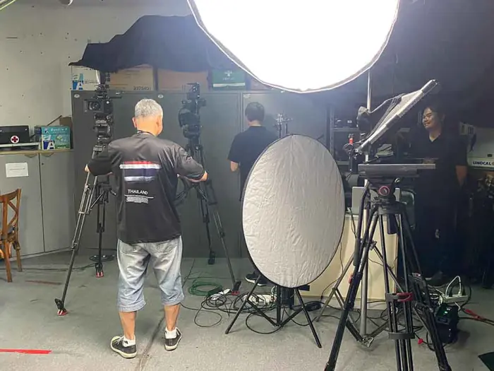 Lighting and reflector setup on location