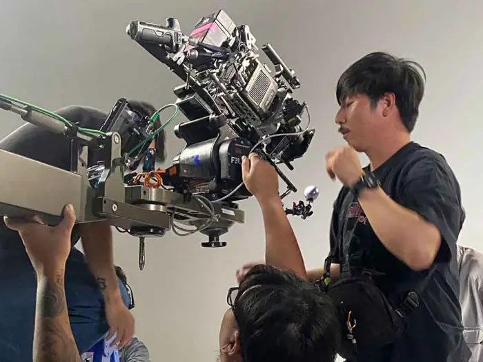 Camera operator close-up on set